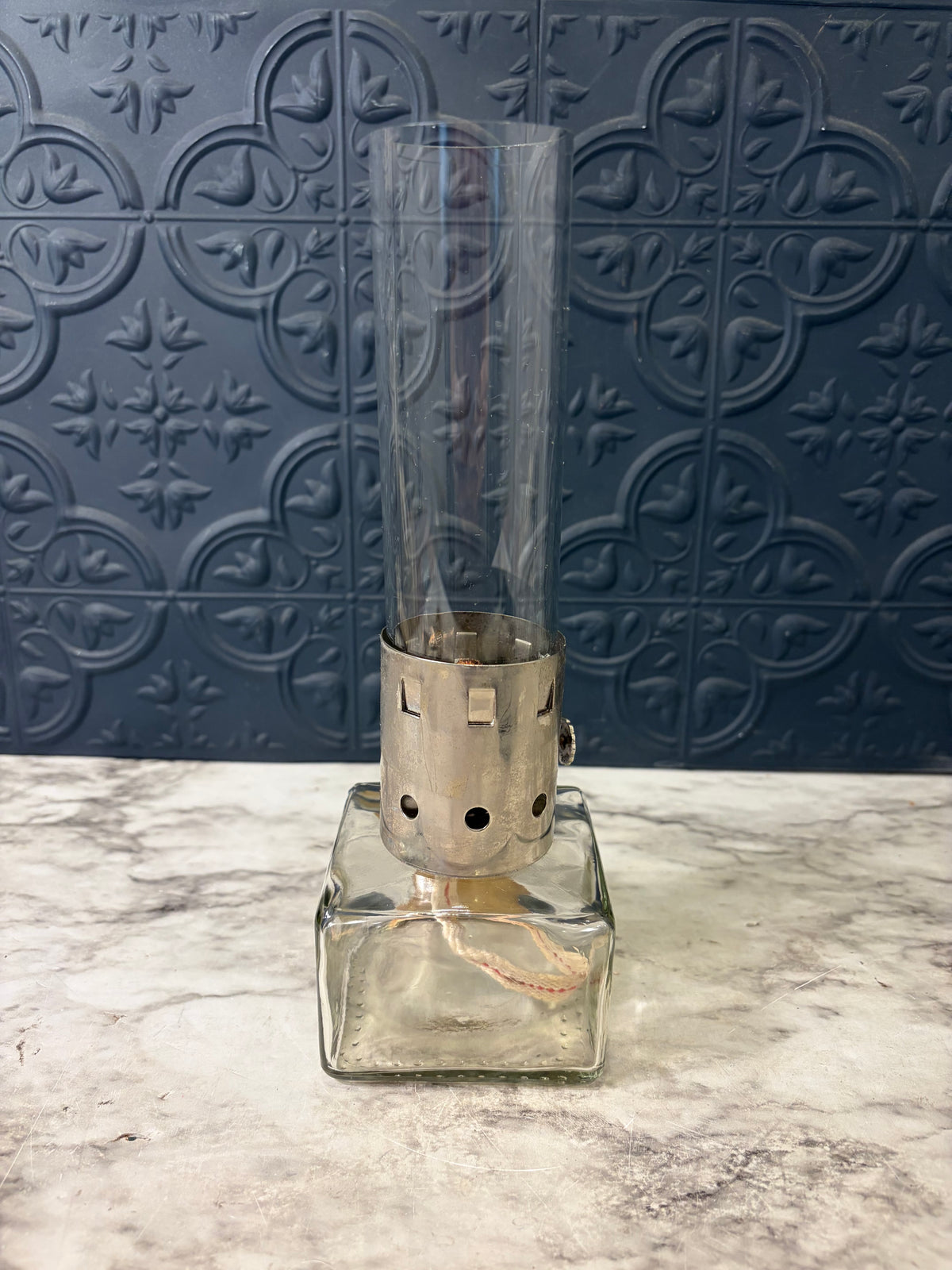 Mini Clear Glass Oil Lamp Square Base with Cylinder
