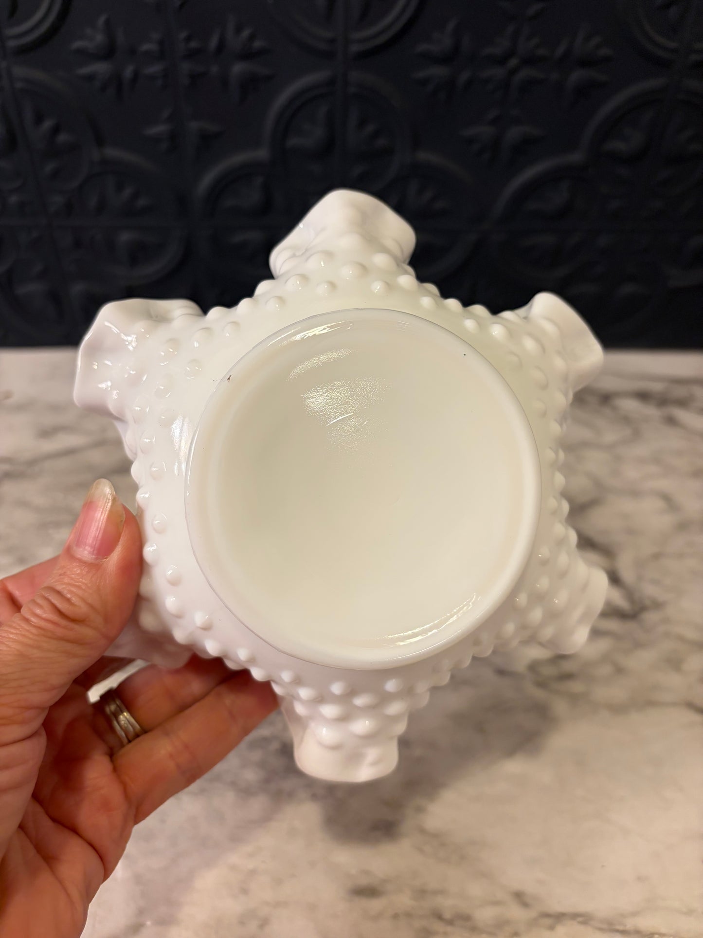 Fenton Milk Glass Hobnail Ruffled Edge Bowl