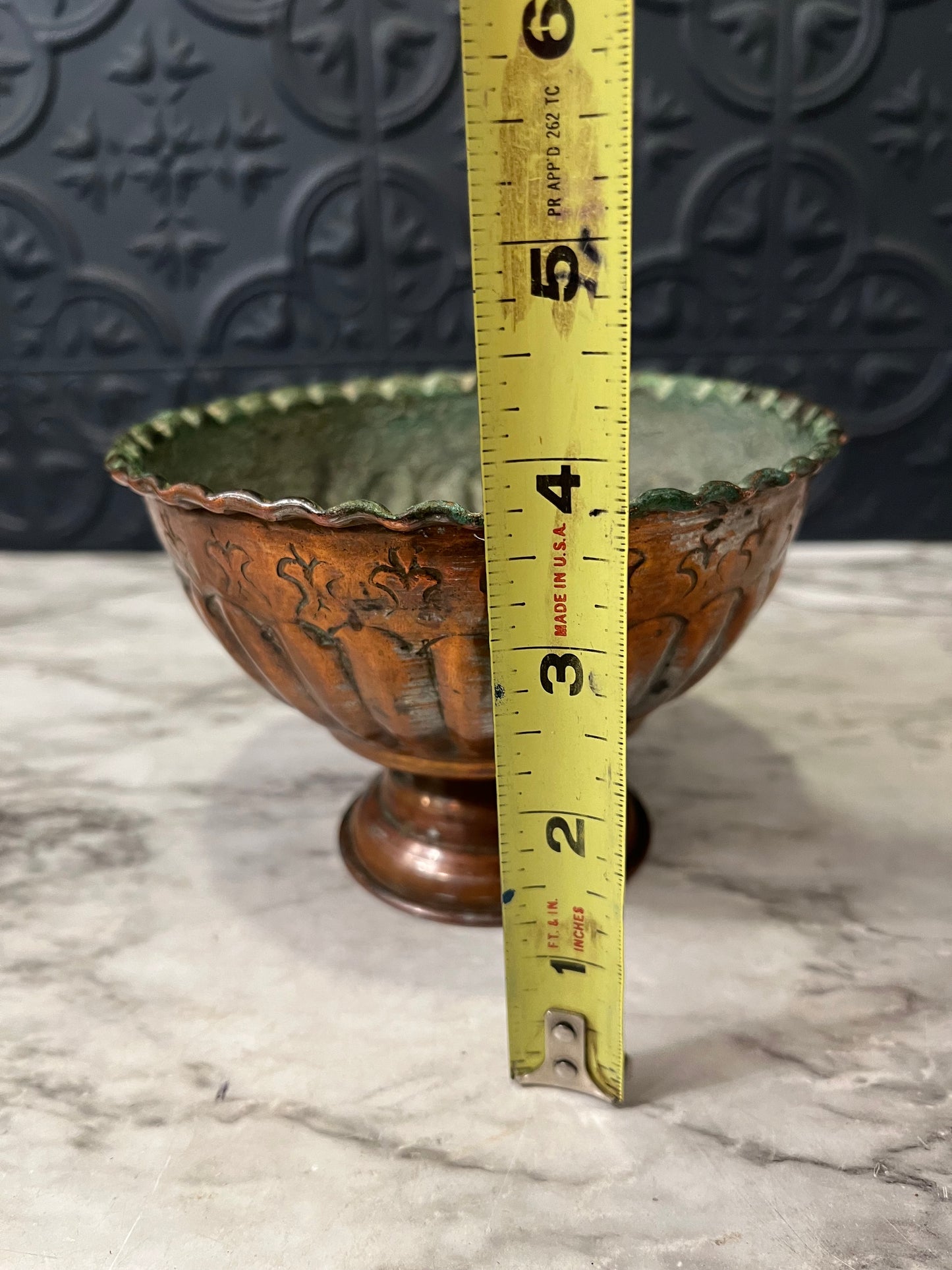 Pewter Washed Copper Bowl with Scallop Edge