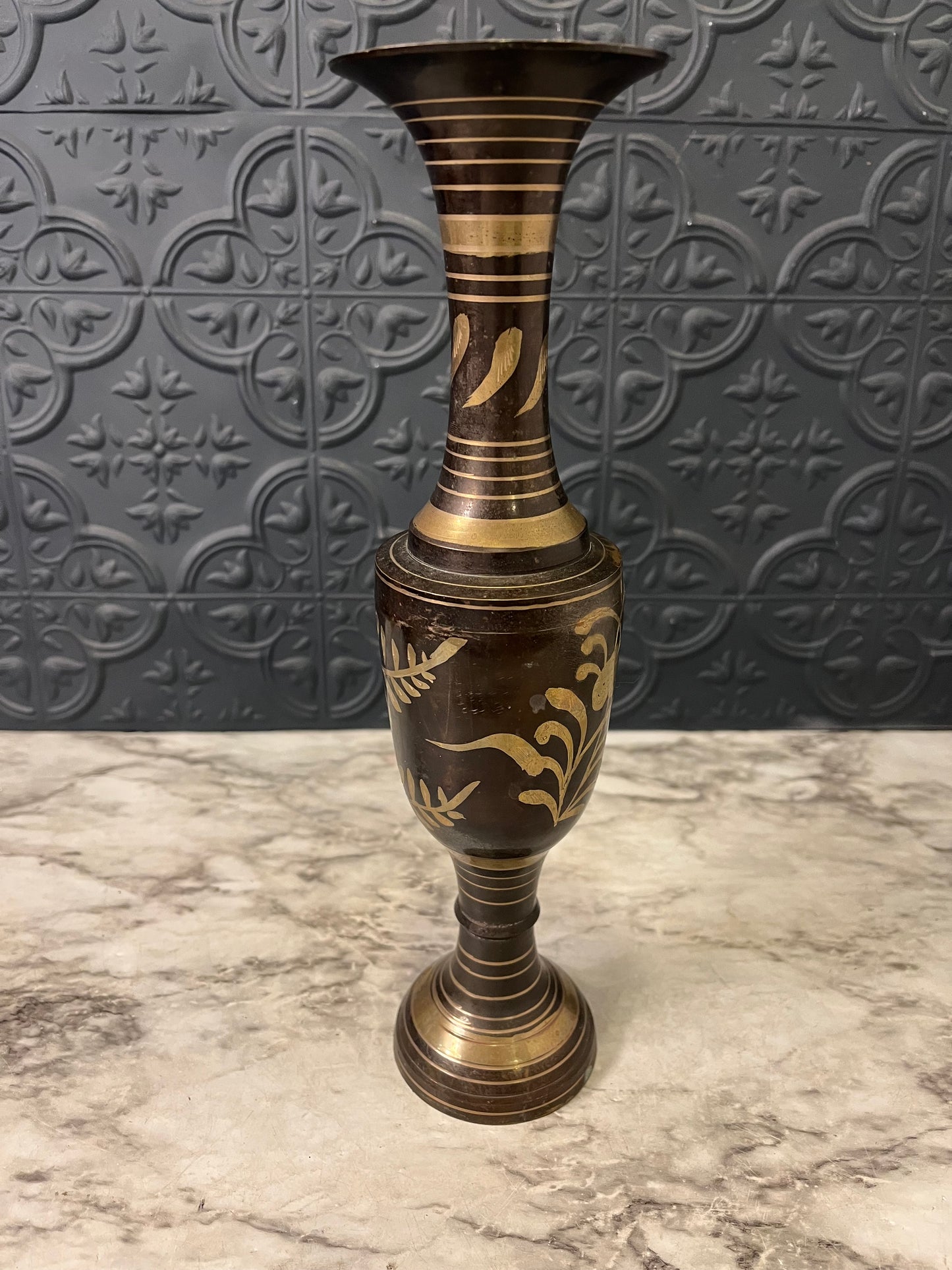 Two Tone Etched Black and gold Vase 12"