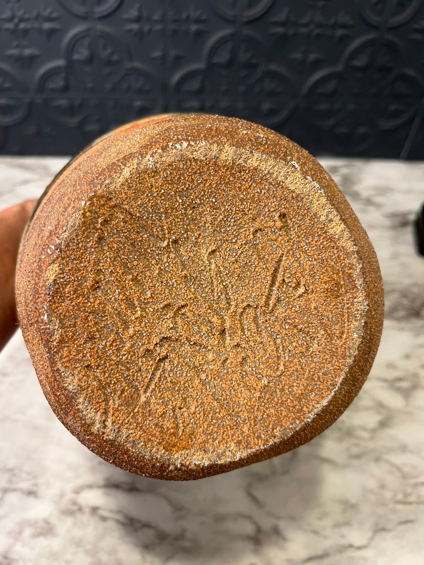 Raku Black and Tan Pottery Vase