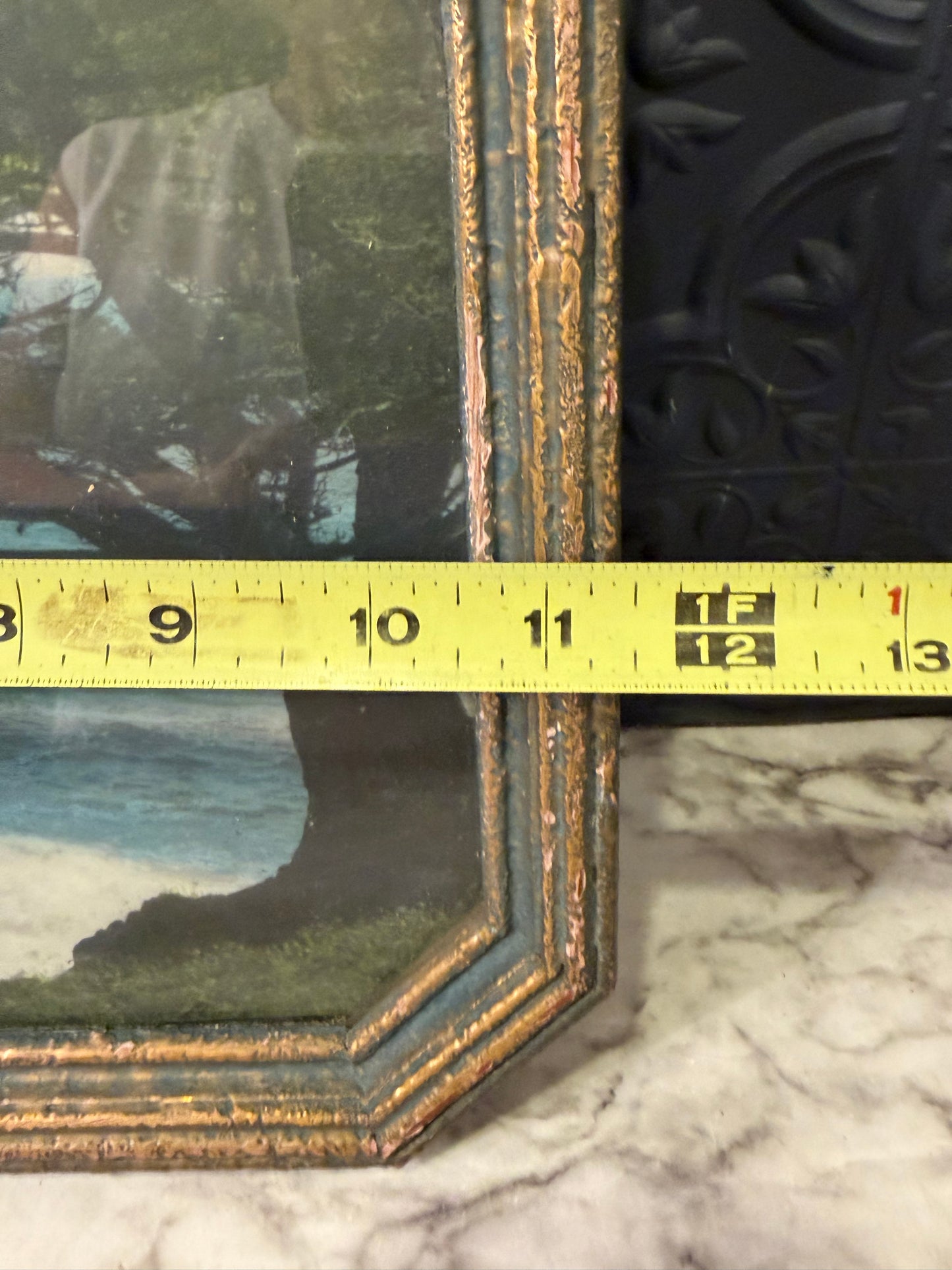 Vintage Art of Coastline in Octagon Frame