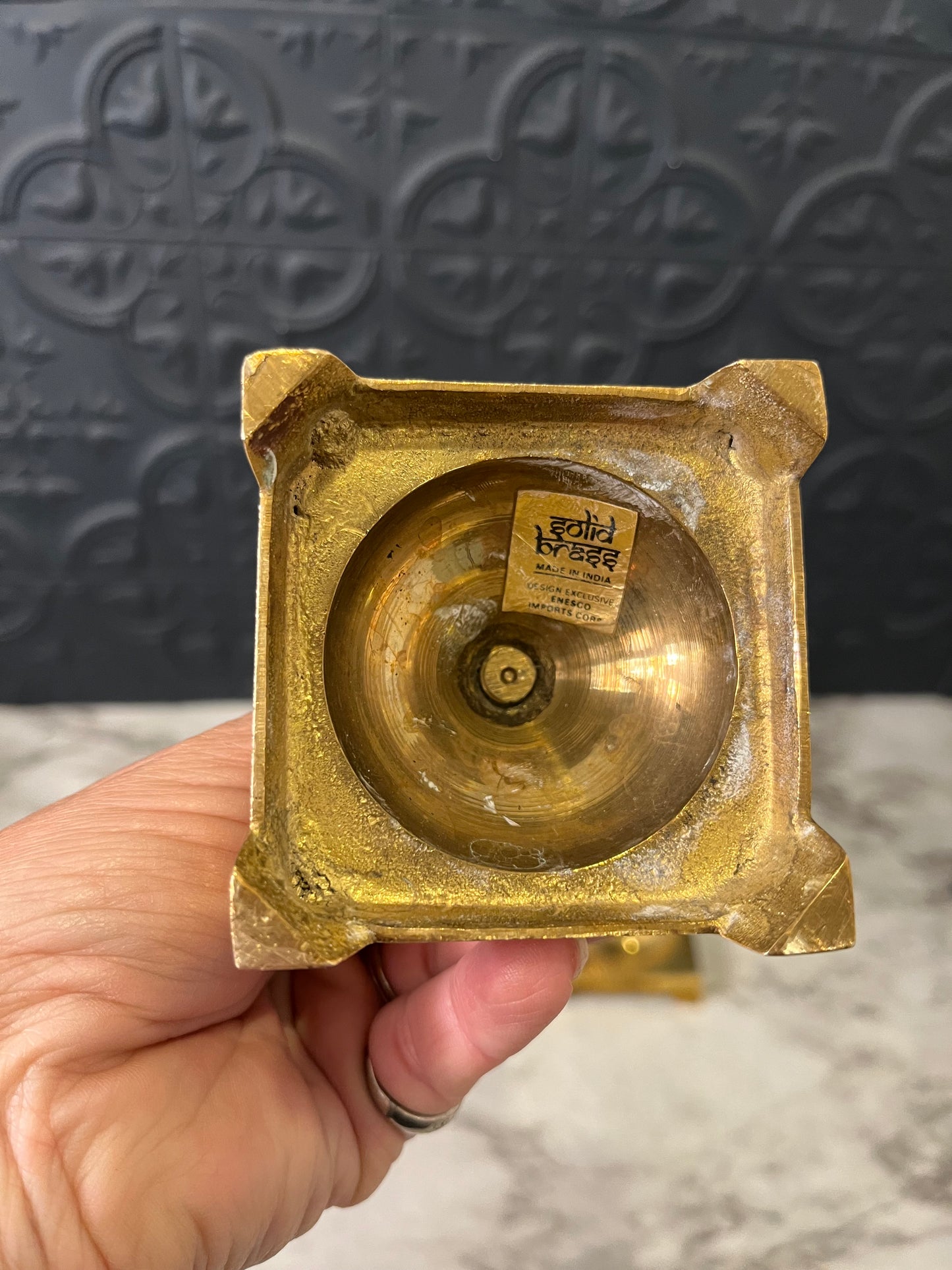 Set of 2 Brass Candle Holders Square Base 5.5
