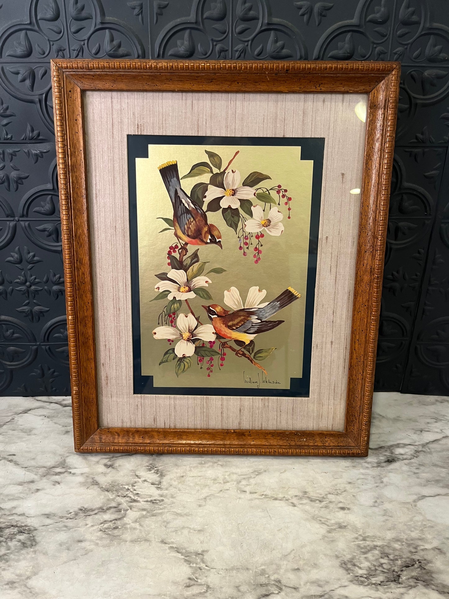 Birds on Dogwood Metallic Framed