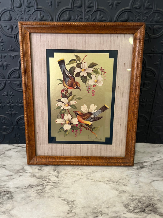 Birds on Dogwood Metallic Framed