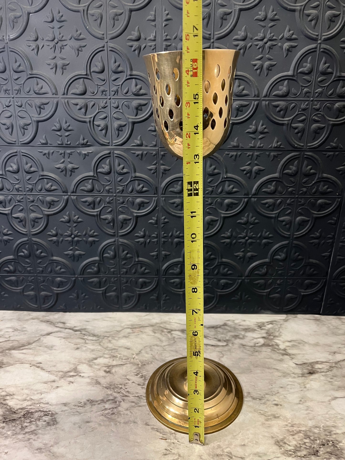 16.5 " Brass Candle Holder with Cutout Cup