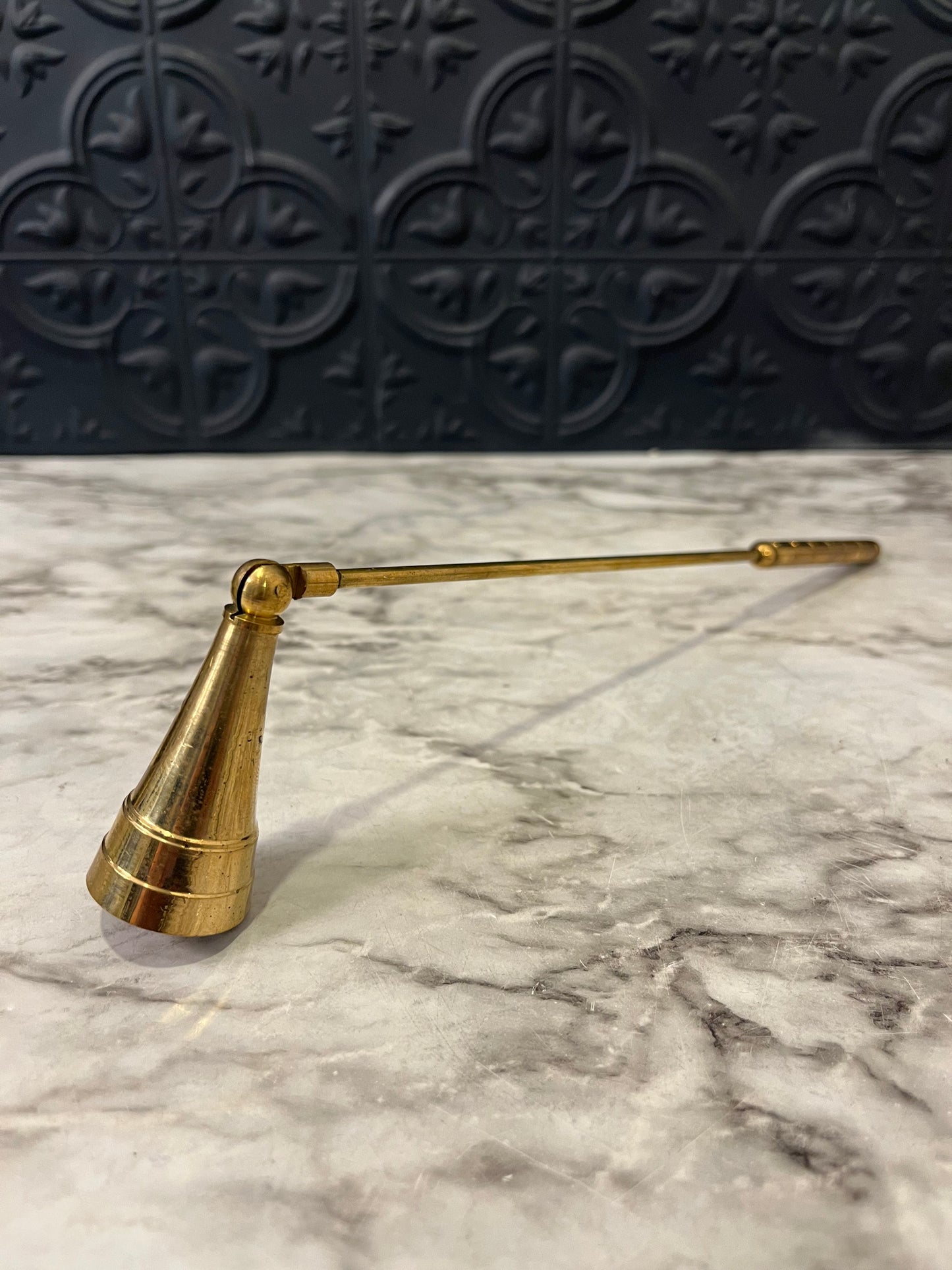 Brass Small Cone Snuffer with Faux Bamboo Handle