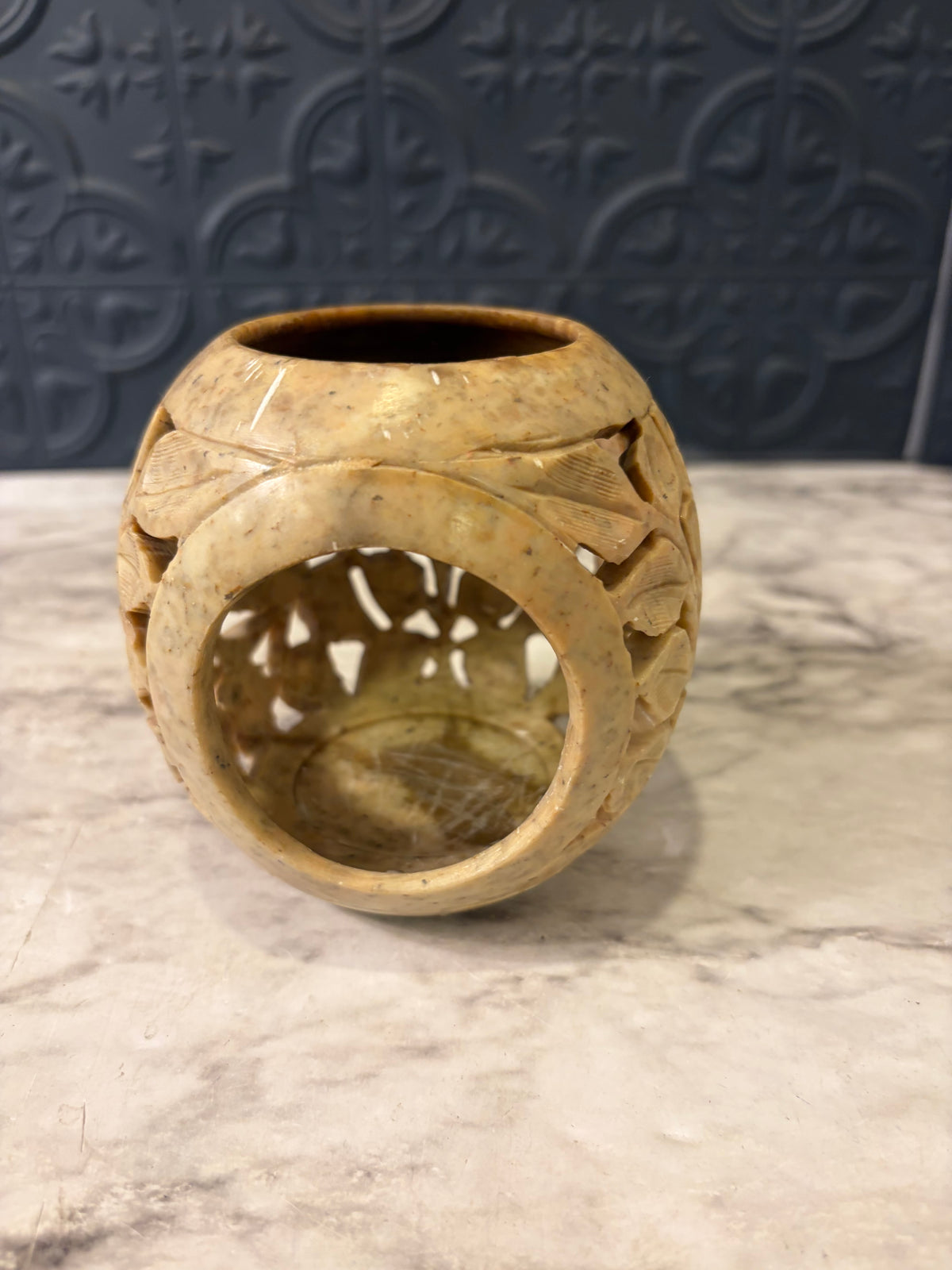 4" Round Handcarved Soapstone VotiveHolder