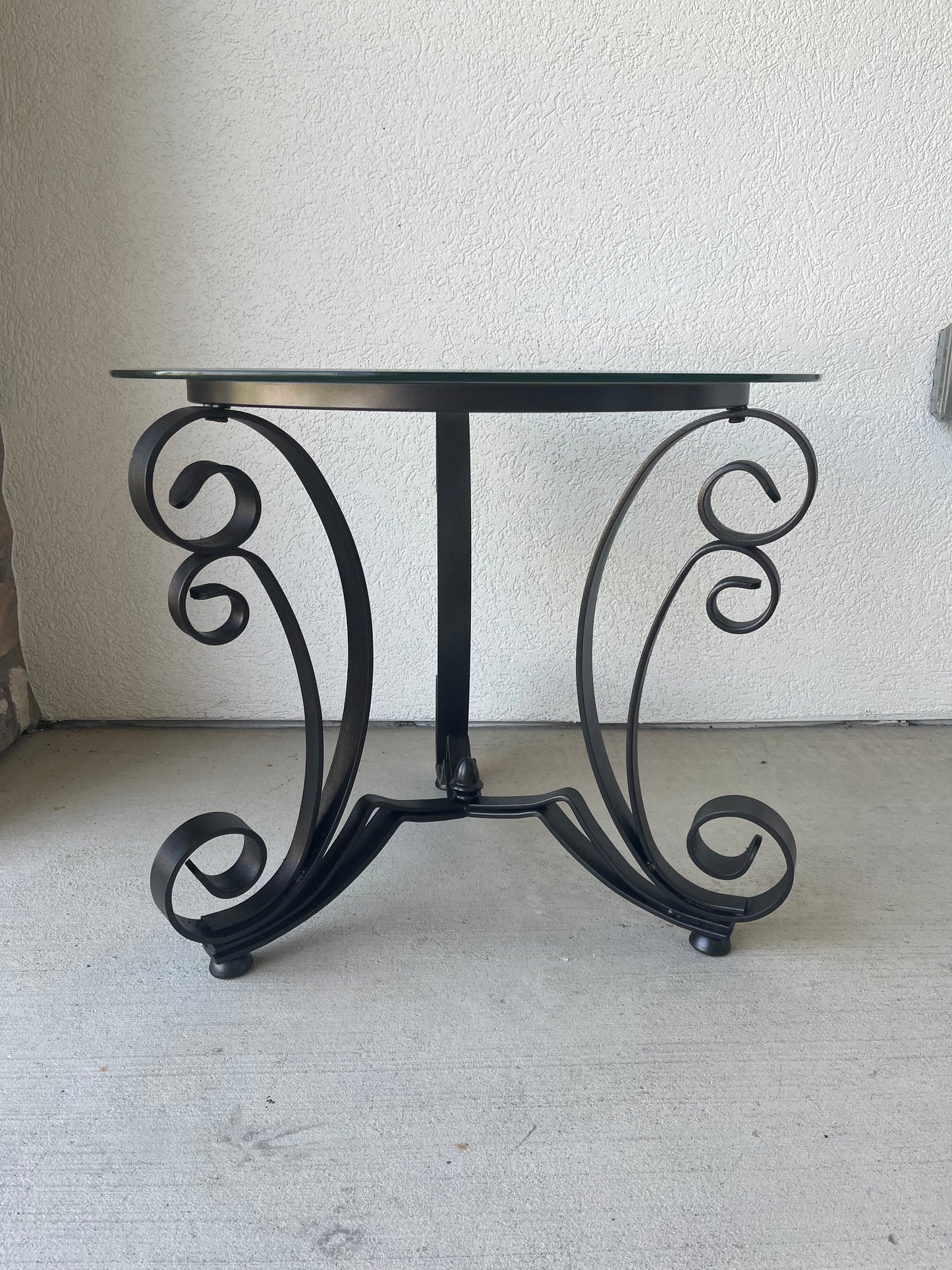 Round Black Metal Table with Glass