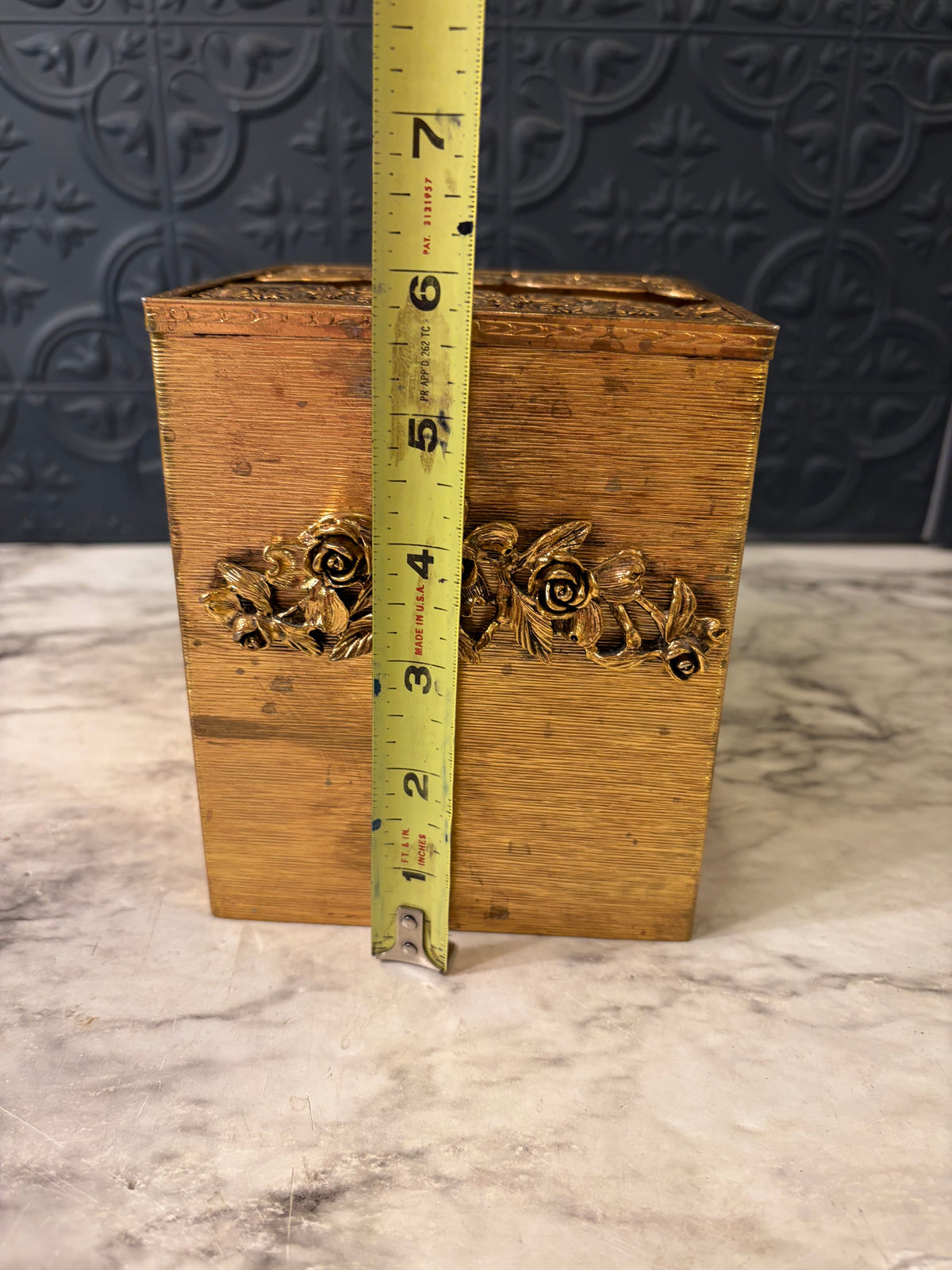 Brass Tissue Box Cover with Roses