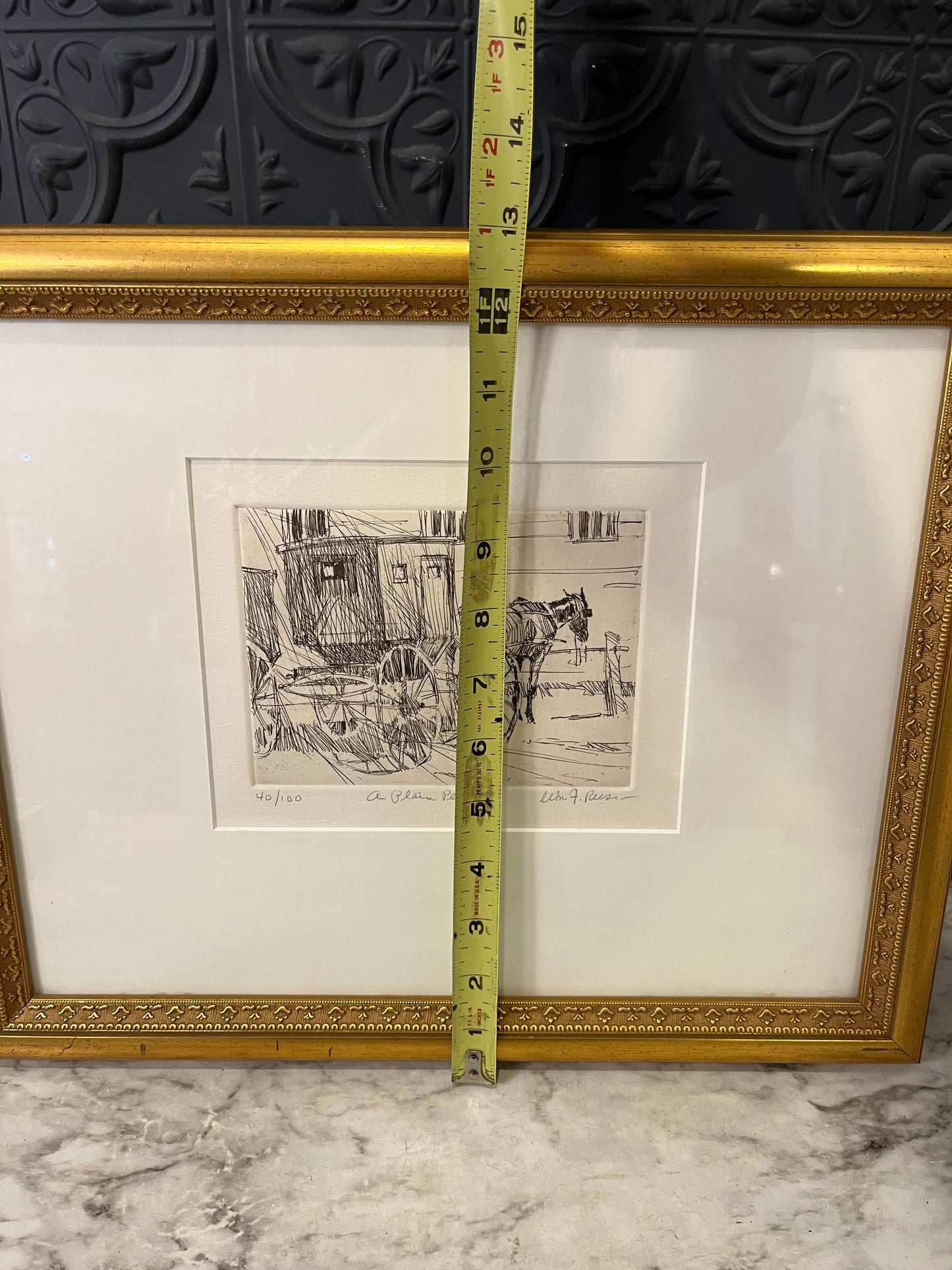 A Plain People Etching  Signed and Framed
