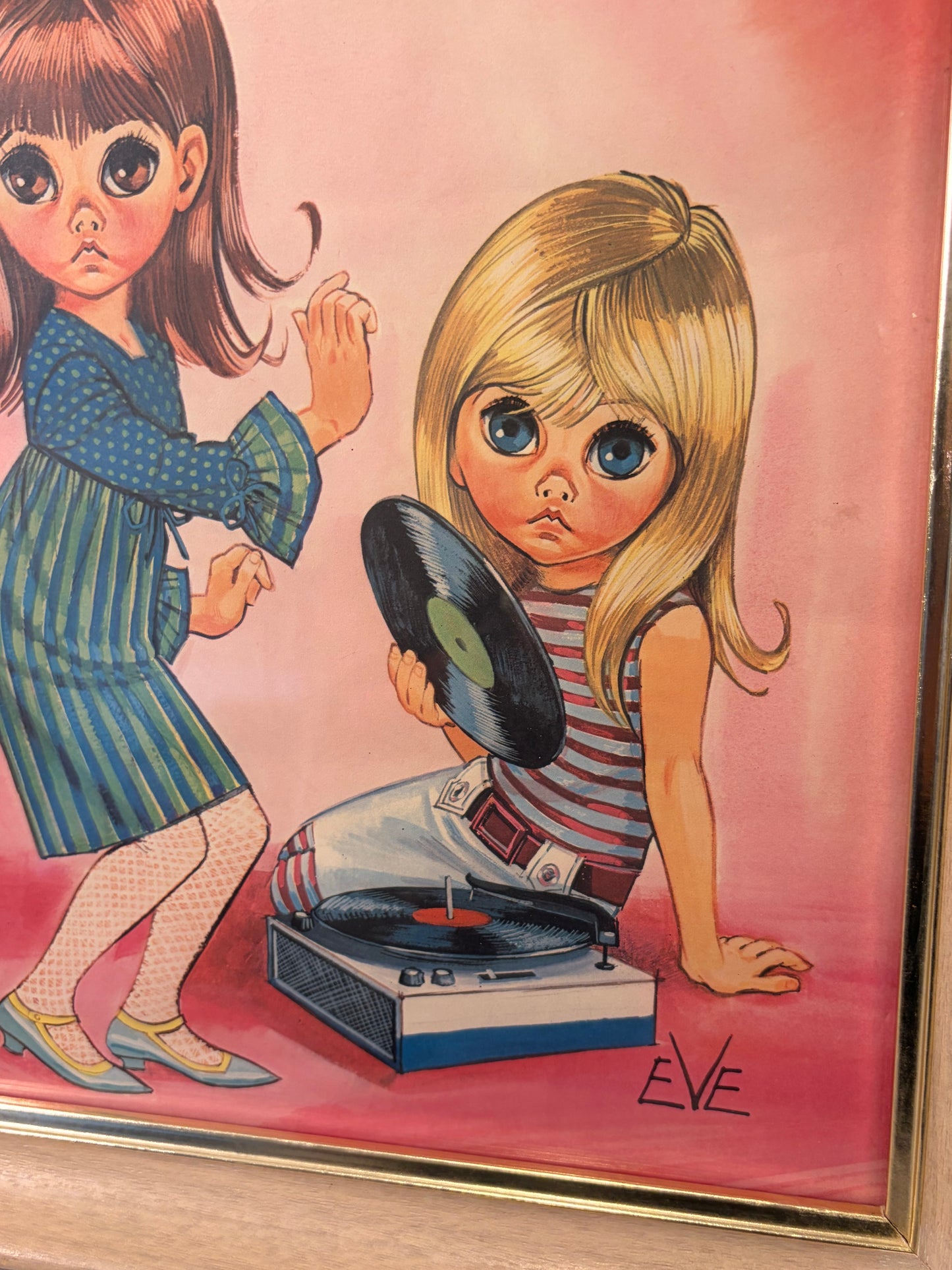 Eve Big Eyes Girls and Record Player Print