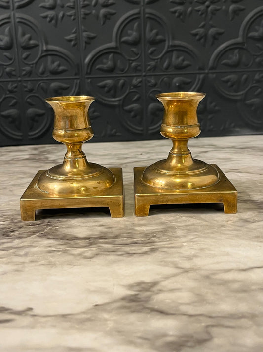 Short Square Brass  Candle Holders x 2