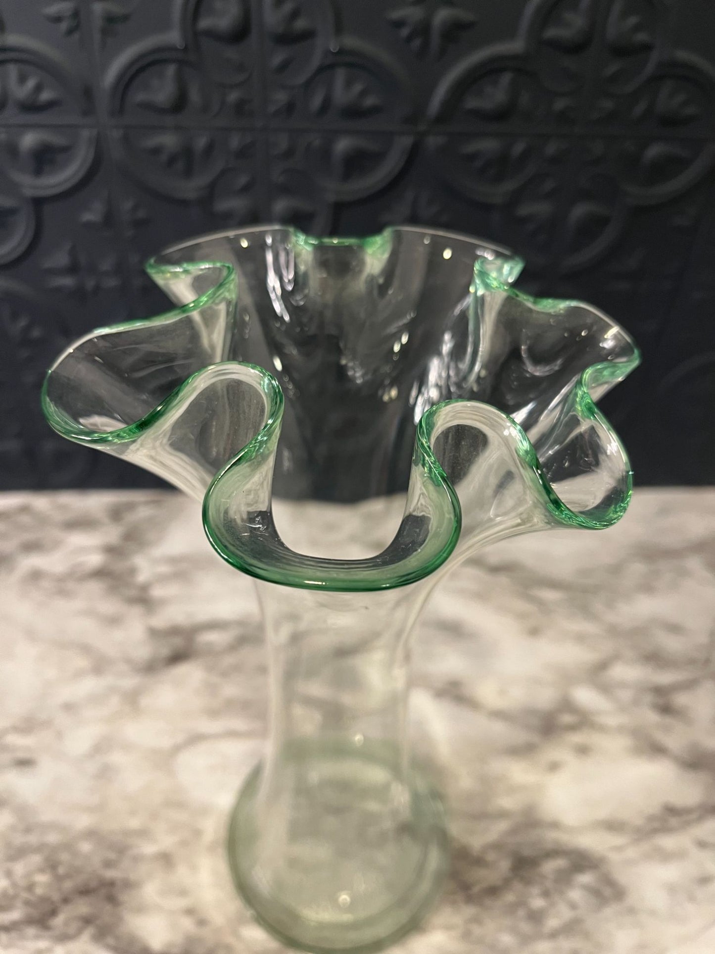 Ruffled Glass Vase Light Green