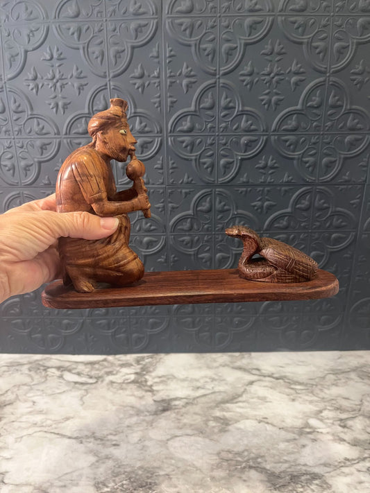 Wood Carved Snake Charmer