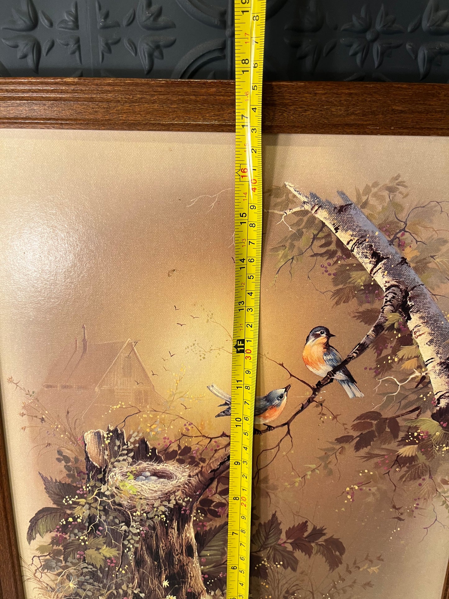 Birds on a branch Vintage Print on board