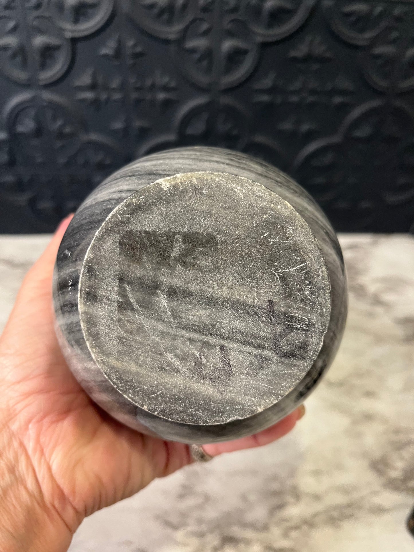 Grey Stone Vase with Chip Swirl