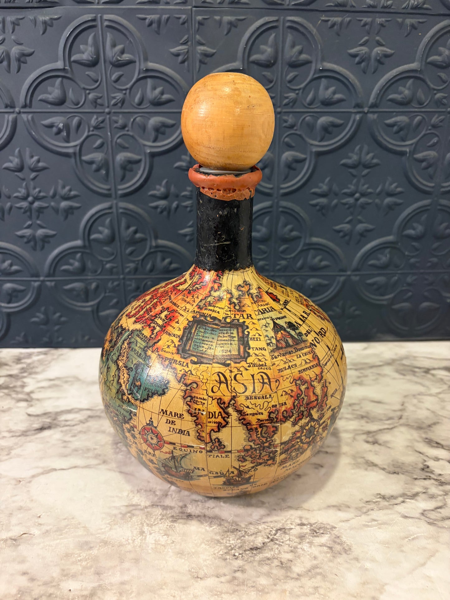 Wrapped Glass Decanter with Round Stopper AS IS