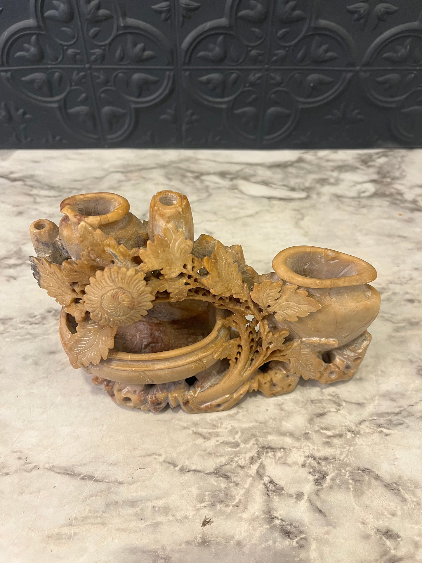Carved Soapstone Vase and Bowl AS IS