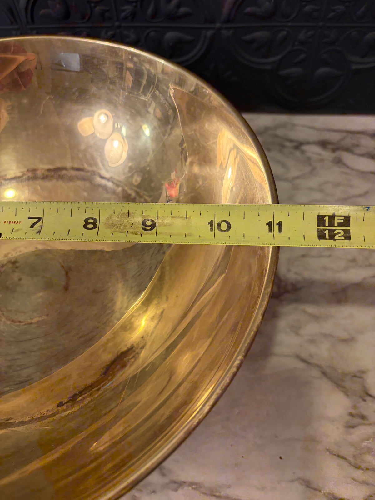 Round Brass Bowl with Feet 11" AS IS