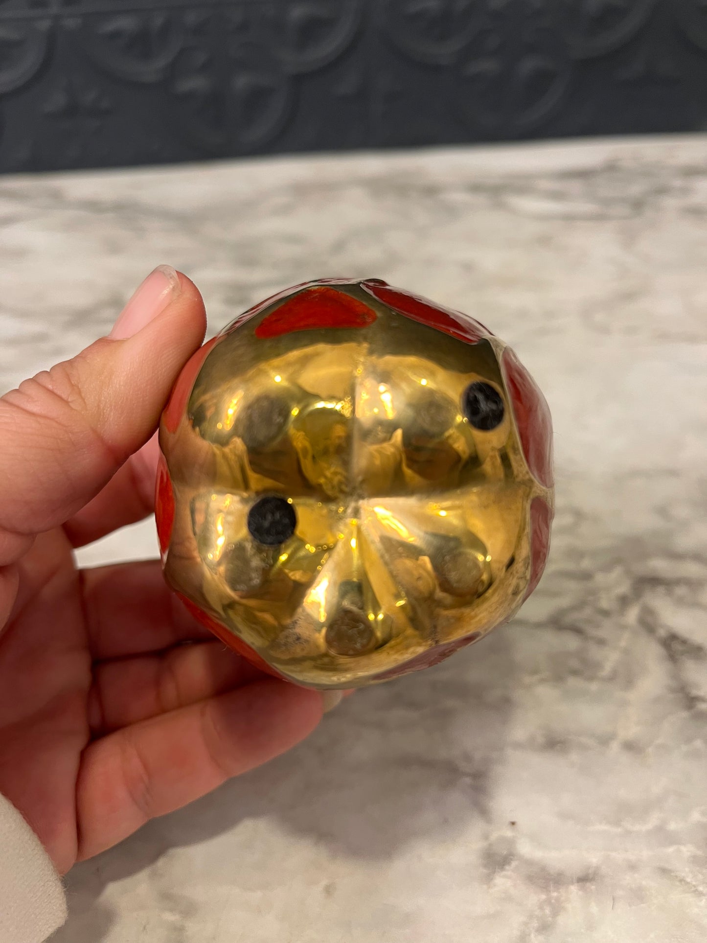Brass and Enamel Red Apple