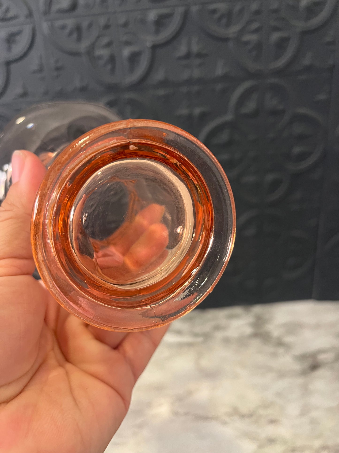 Pink Glass Trumpet Vase with Etching
