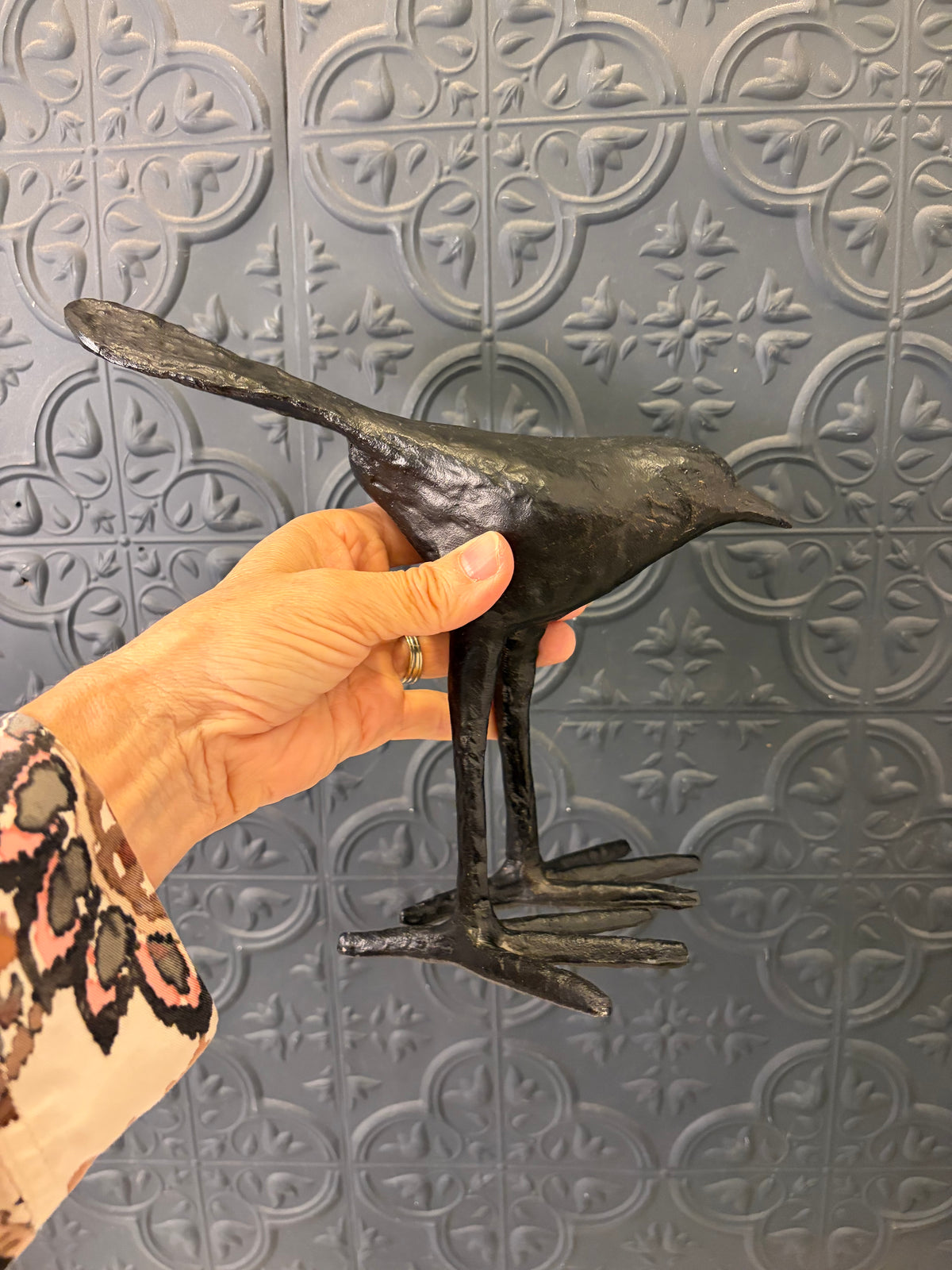 Cast Iron Black Bird with Long Legs