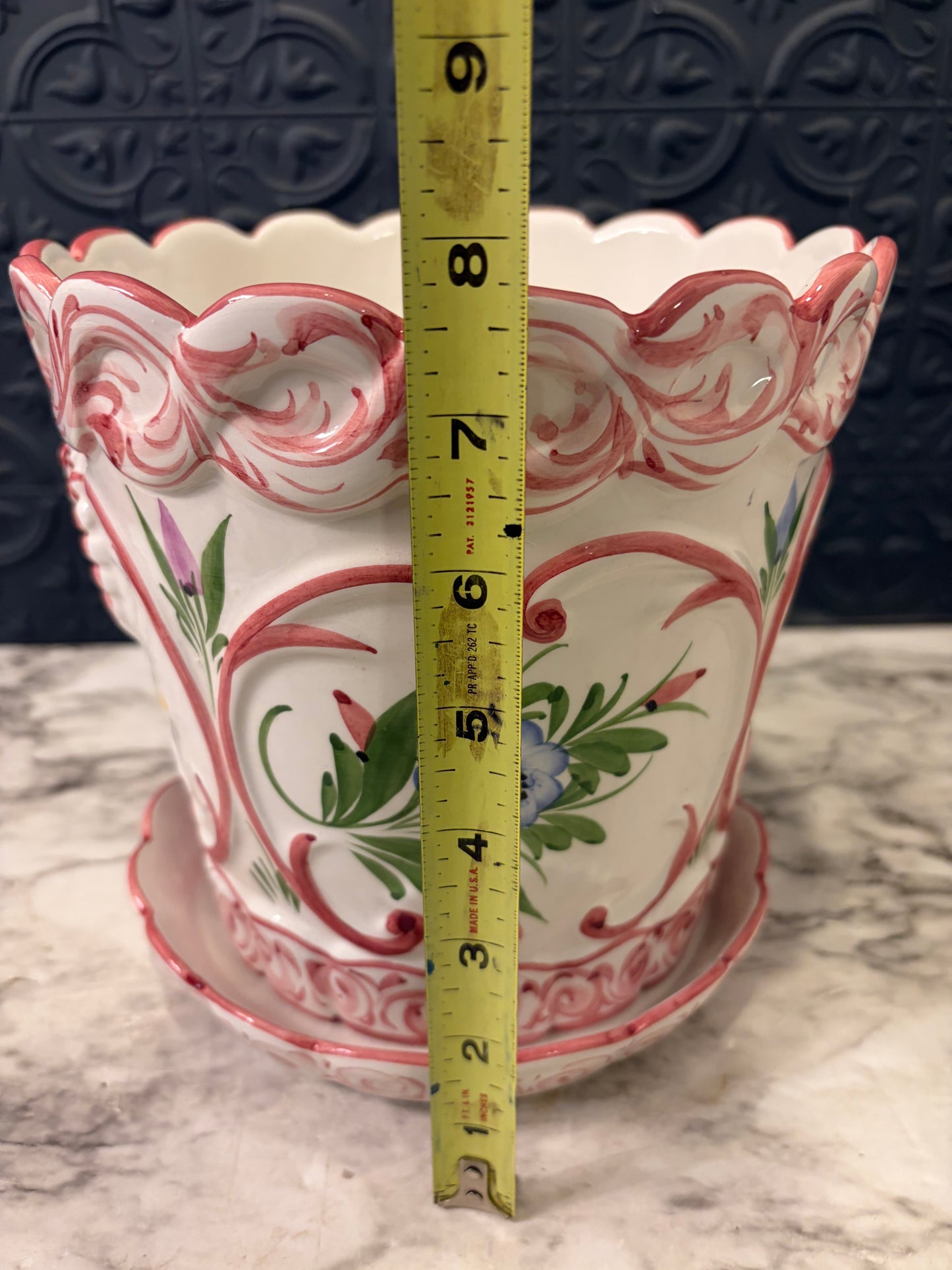Hand Painted in Portugal Flower Pot and Tray