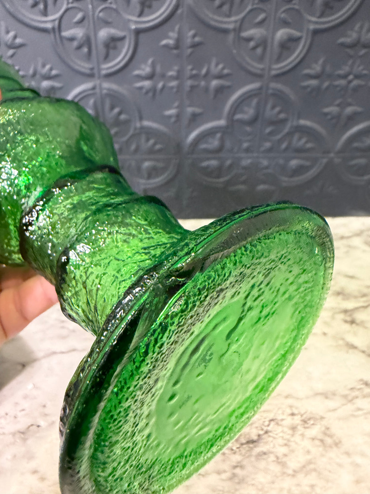 E O Brody Green Glass Textured Vase AS IS