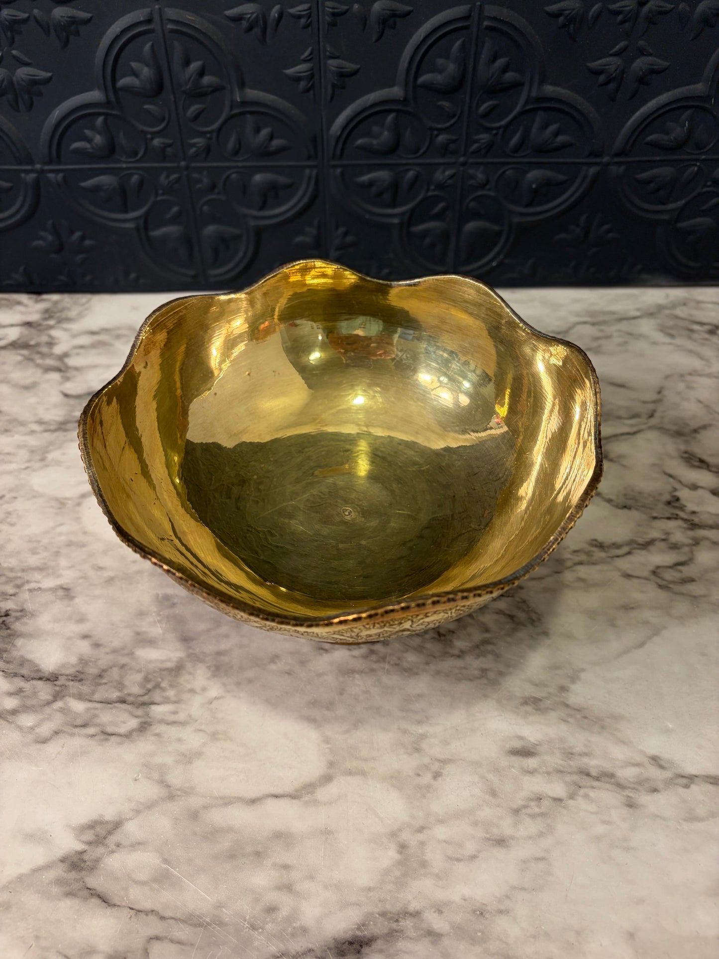 Middle Eastern Brass Pedestal Bowl with Engraved design