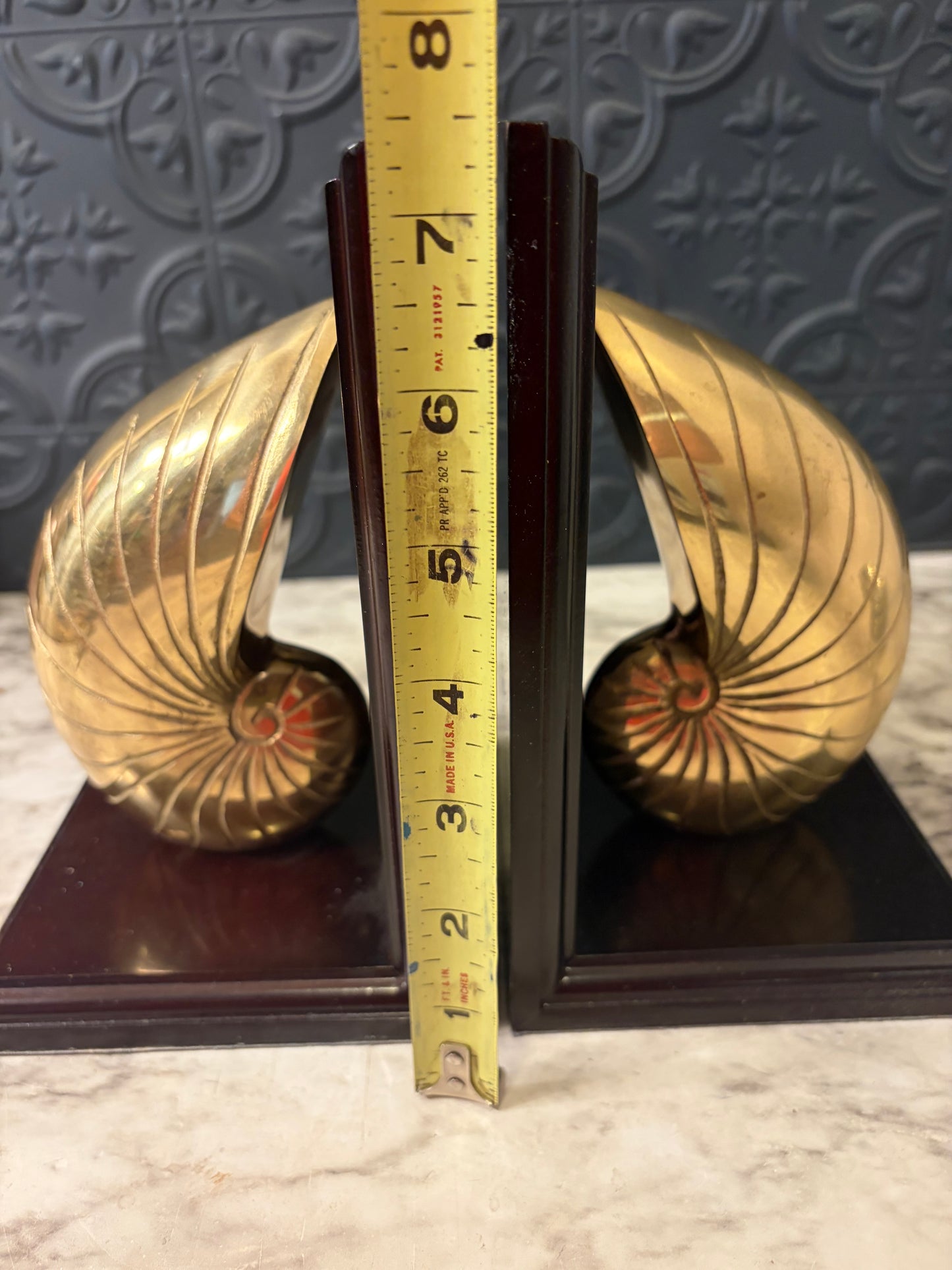 Brass and Wood Nautilus Shell Bookends