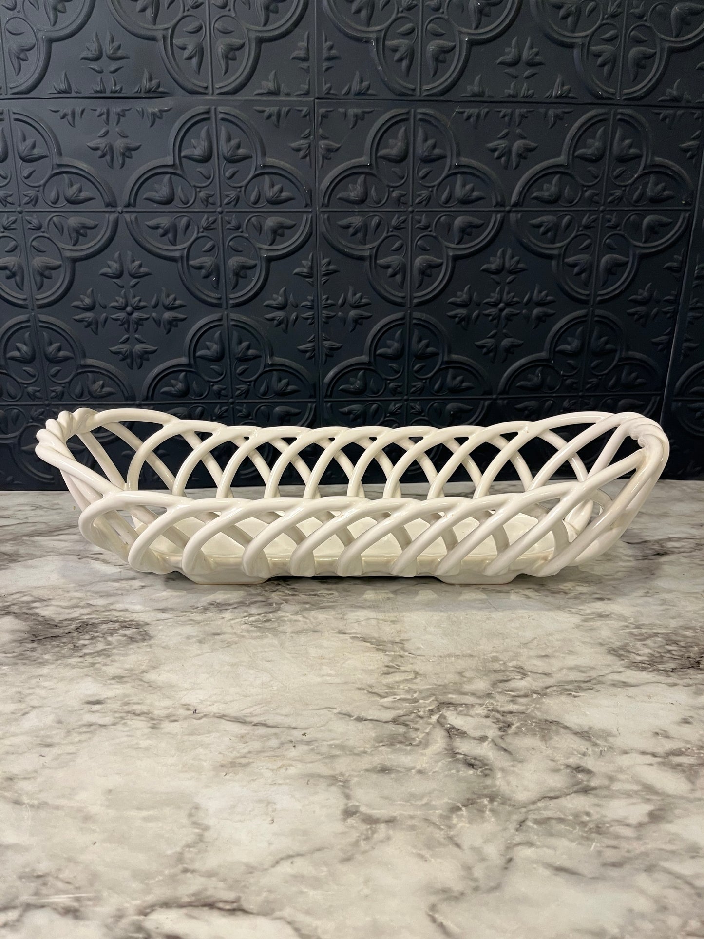White Ceramic Braided Long Basket