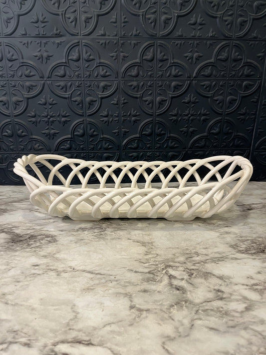 White Ceramic Braided Long Basket