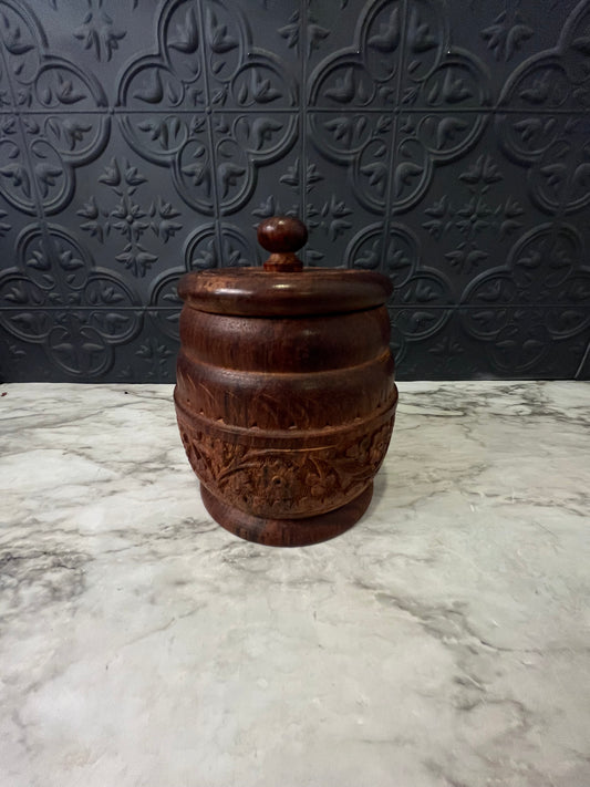 Wood Carved Canister with Lid