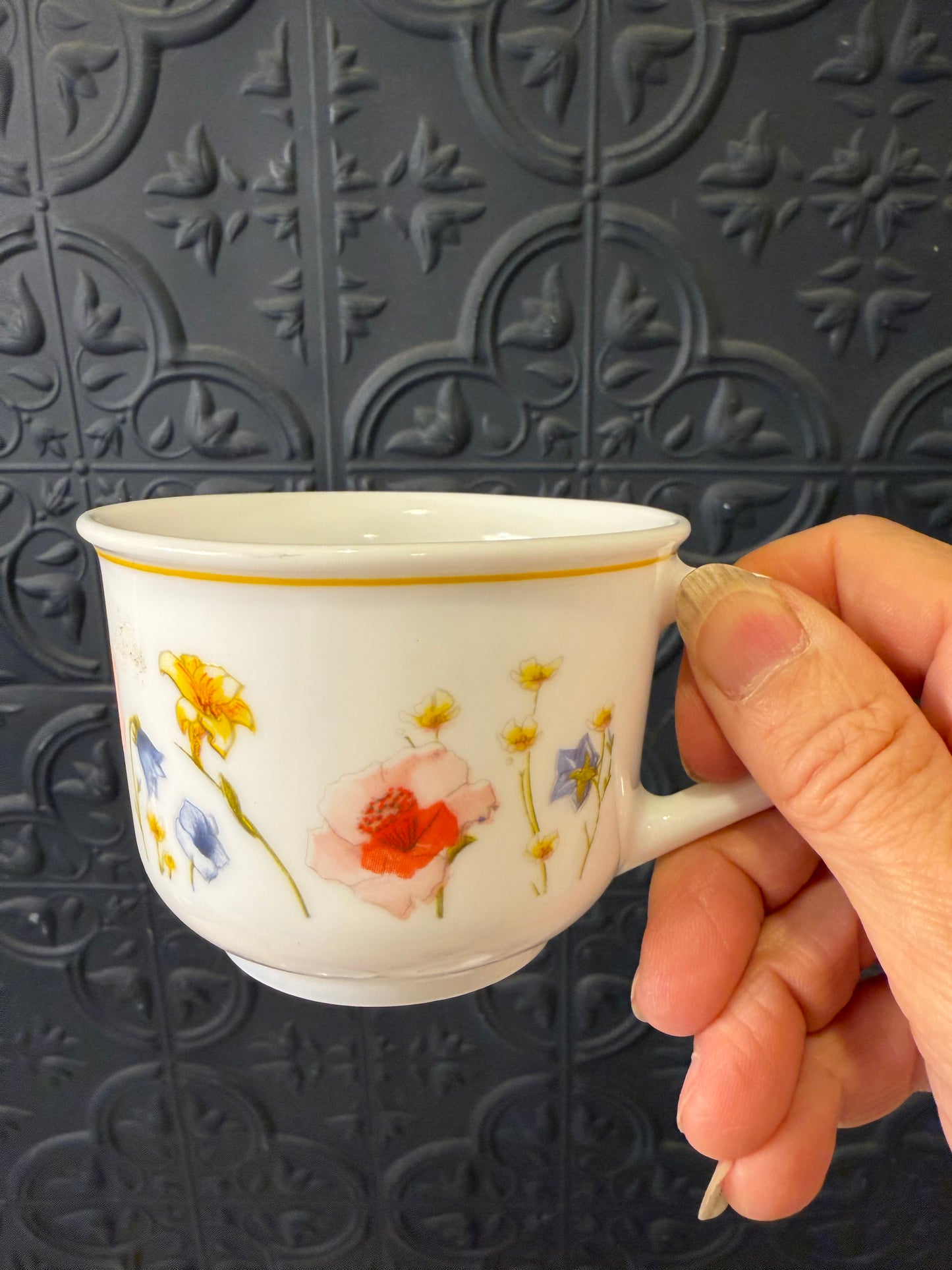 Vintage Arcopal French Teacupand Saucer set of 2