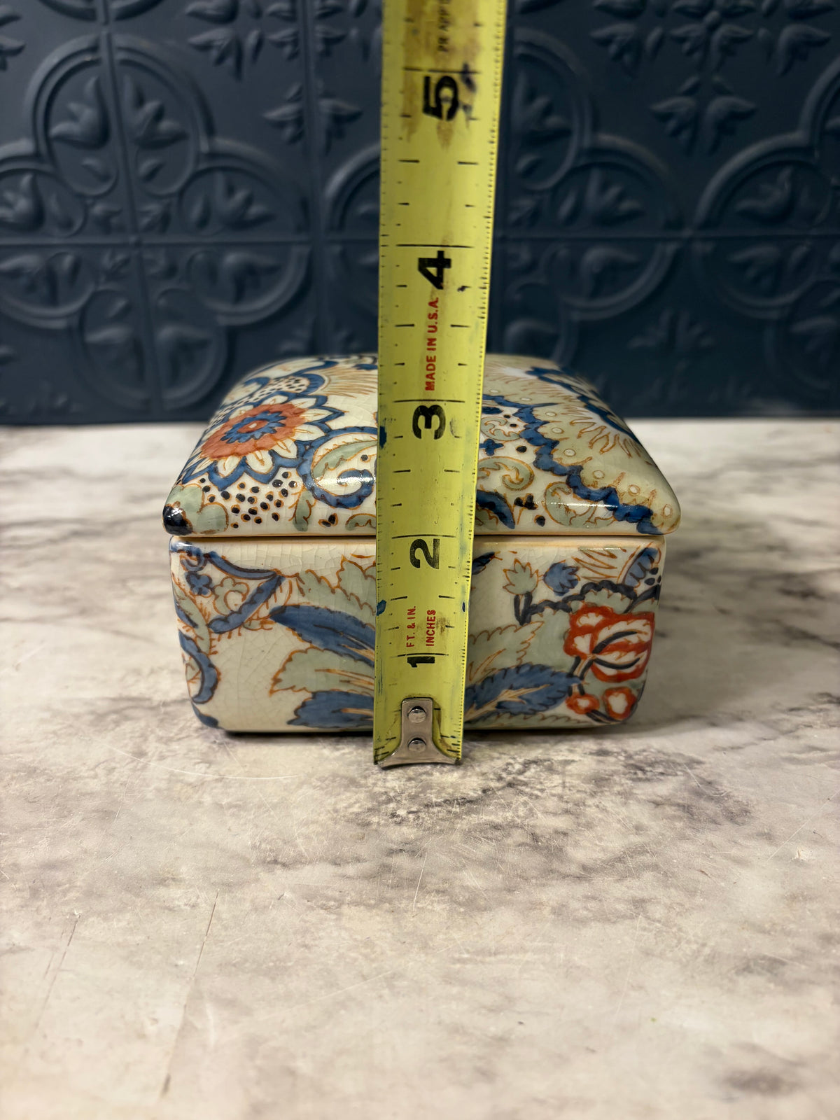 Square Ceramic Trinket box with Floral Design