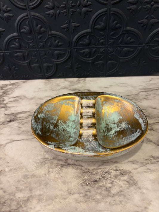 Mid Century Teal and Gold Ashtray