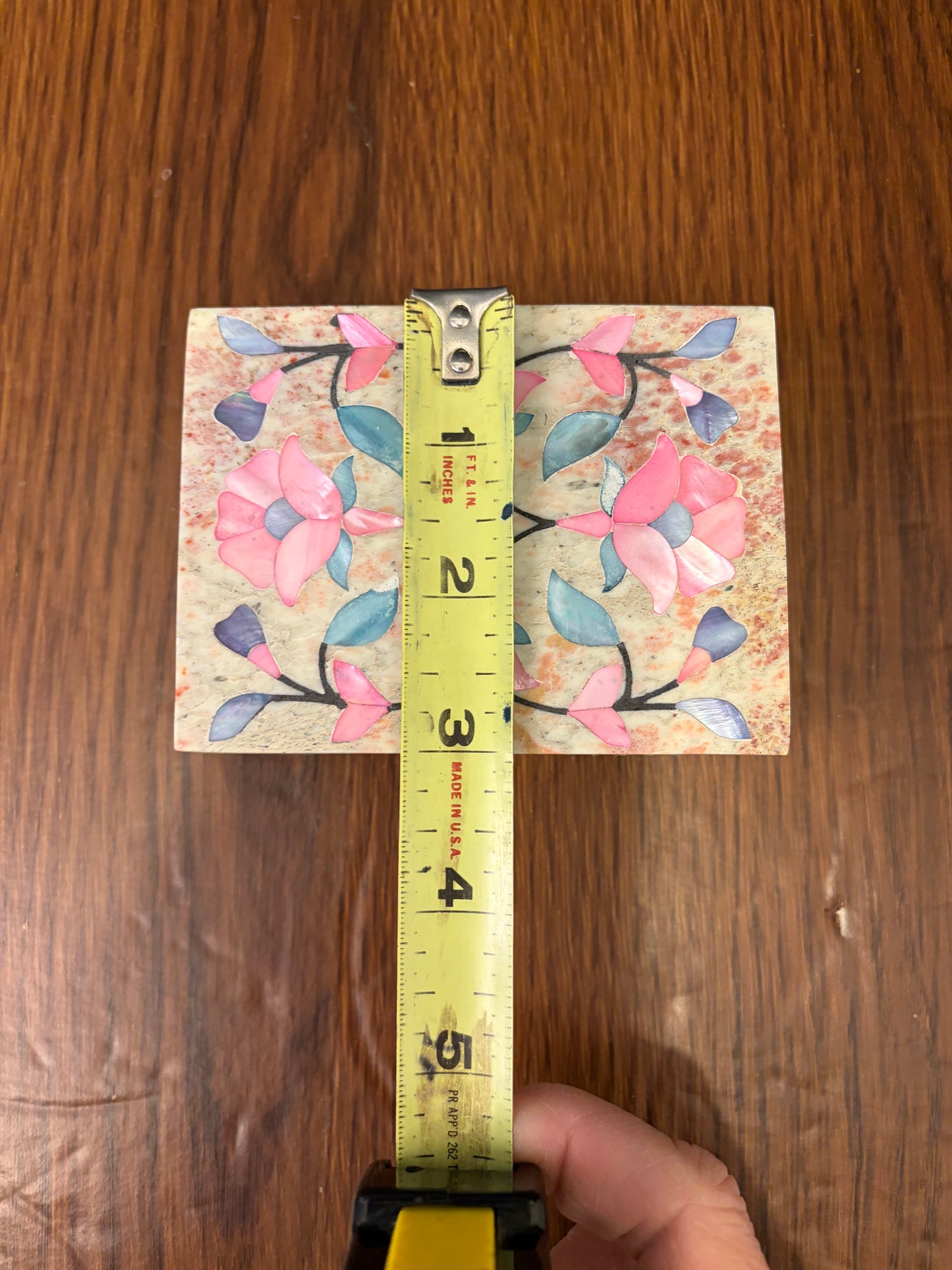 Marble Trinket box with Pink and Blue Inlay