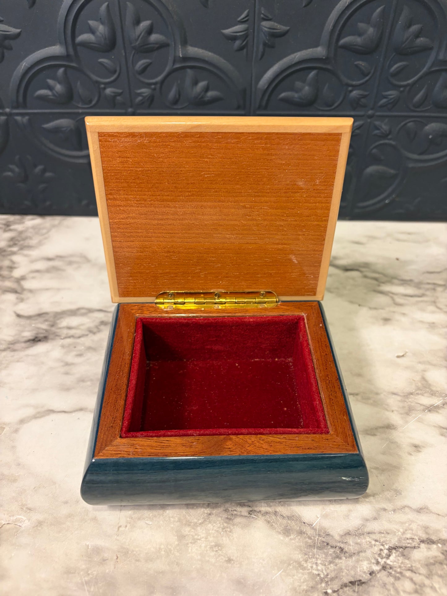 Blue Wood Inlay Trinket Box
