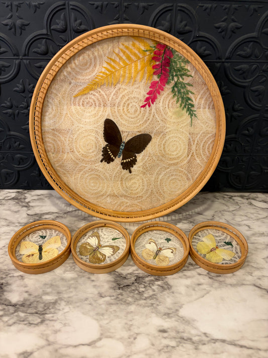 Press Butterfly Bamboo Tray and Coasters