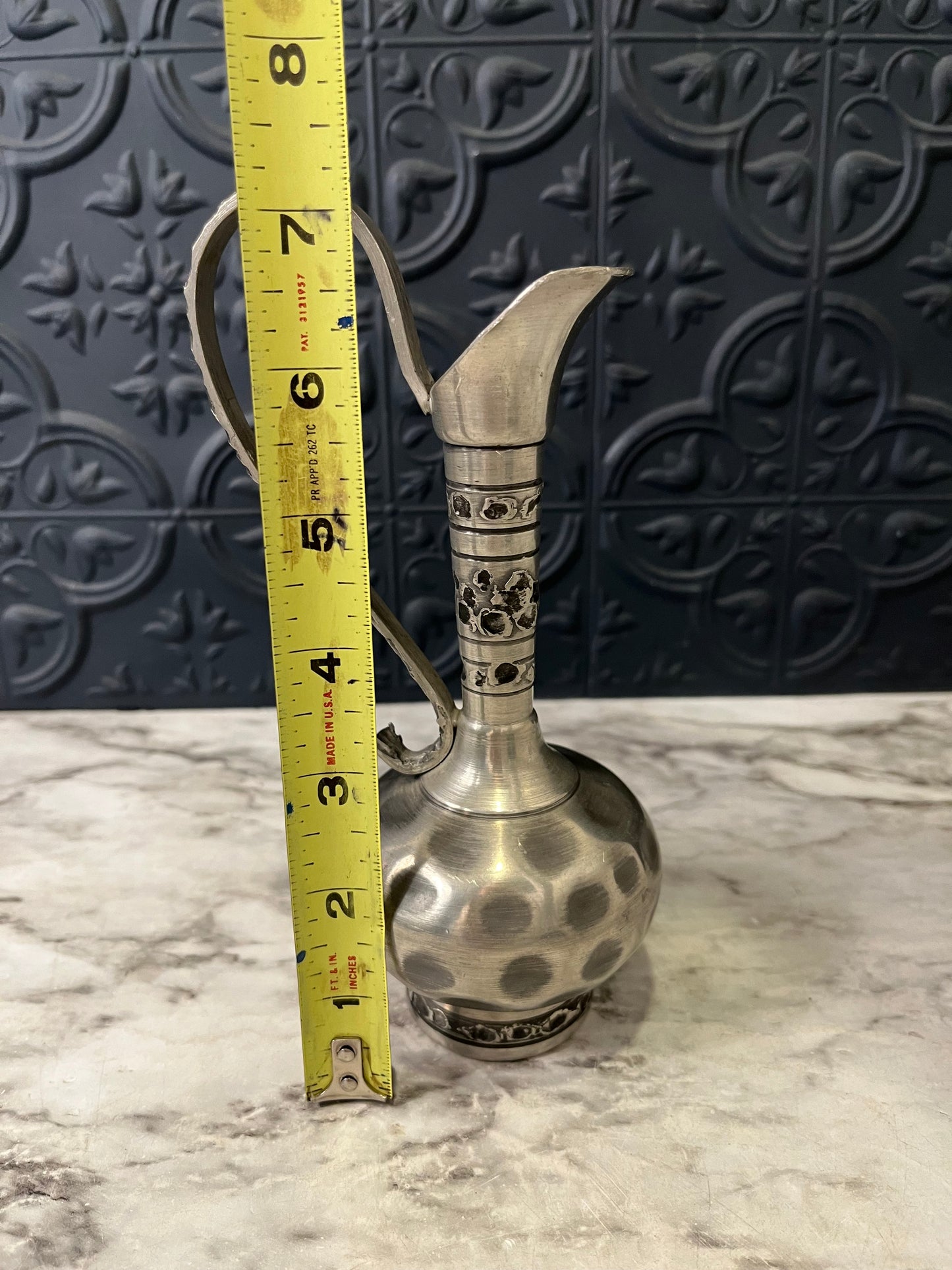 Norwegian Pewter Pitcher with Hammered Base