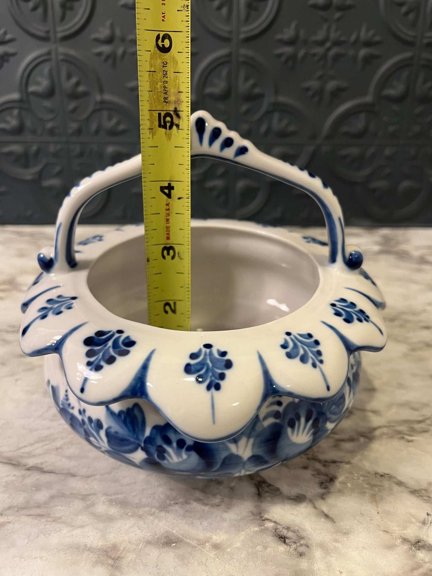 Blue and White Ceramic Russian Basket