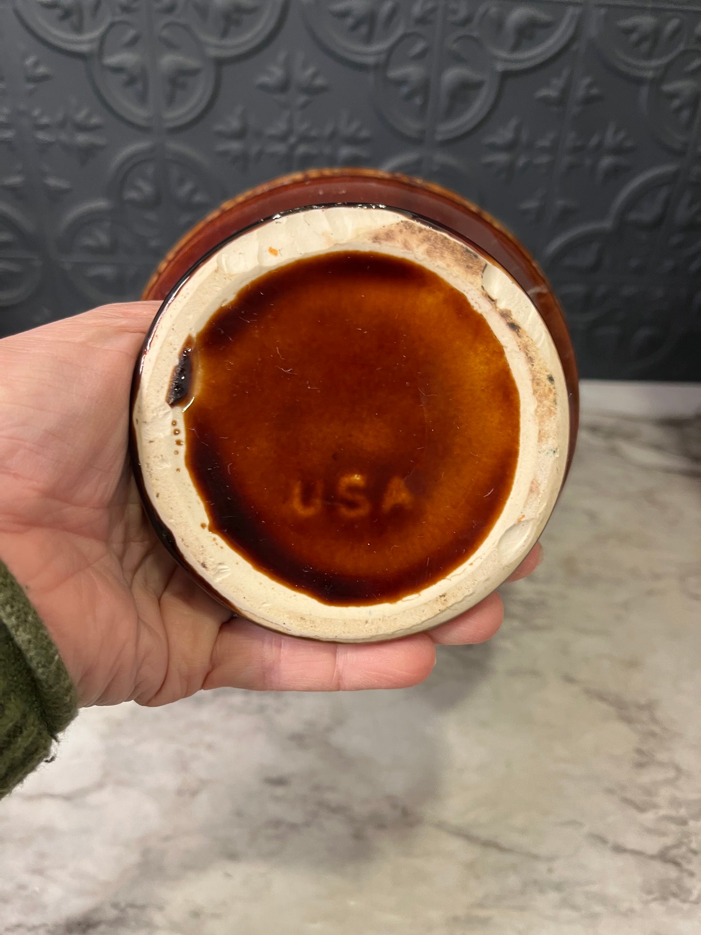 USA Brown Pedestal Pottery Bowl