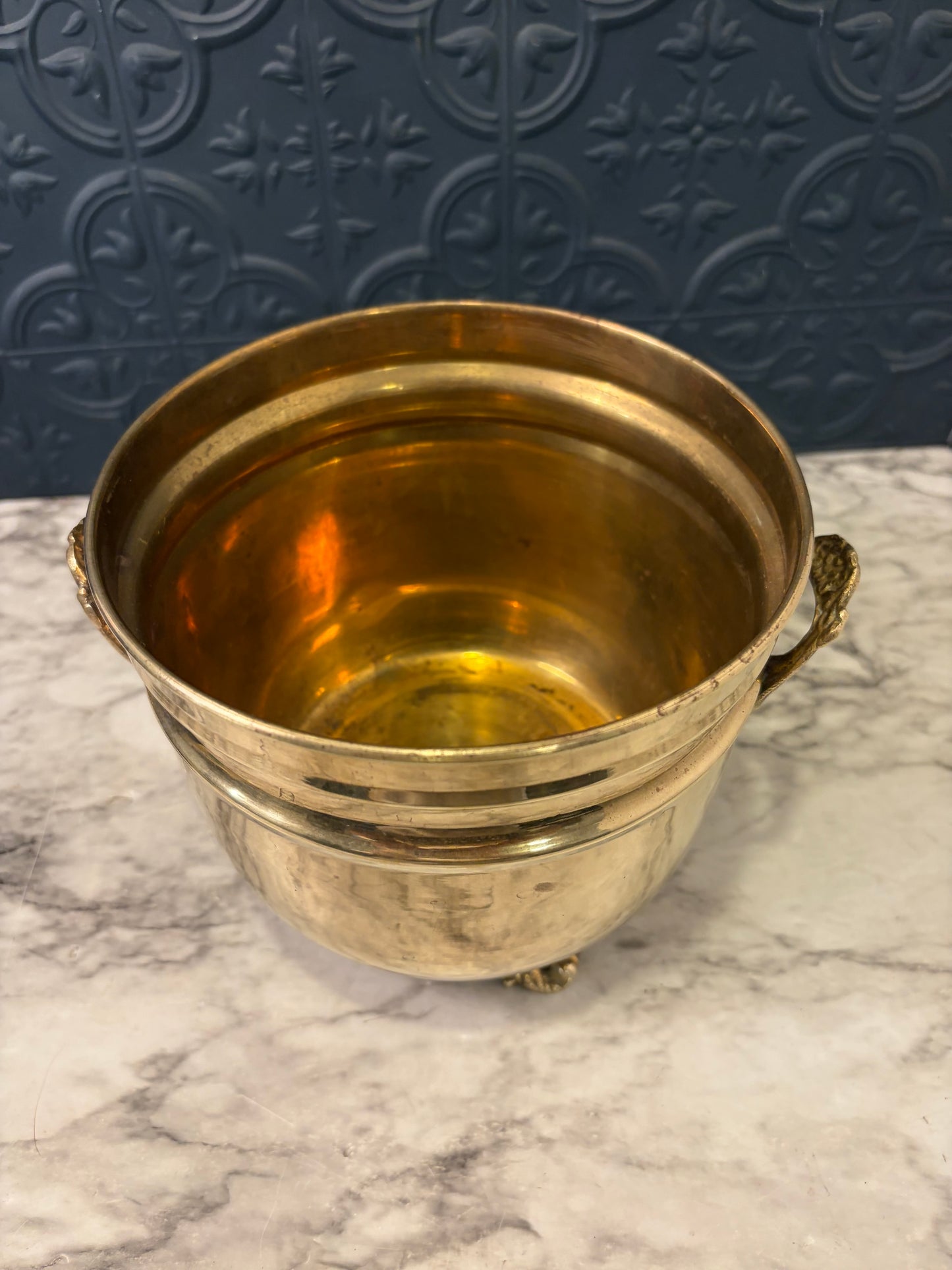 Brass Pot with Handles and Feet 6"