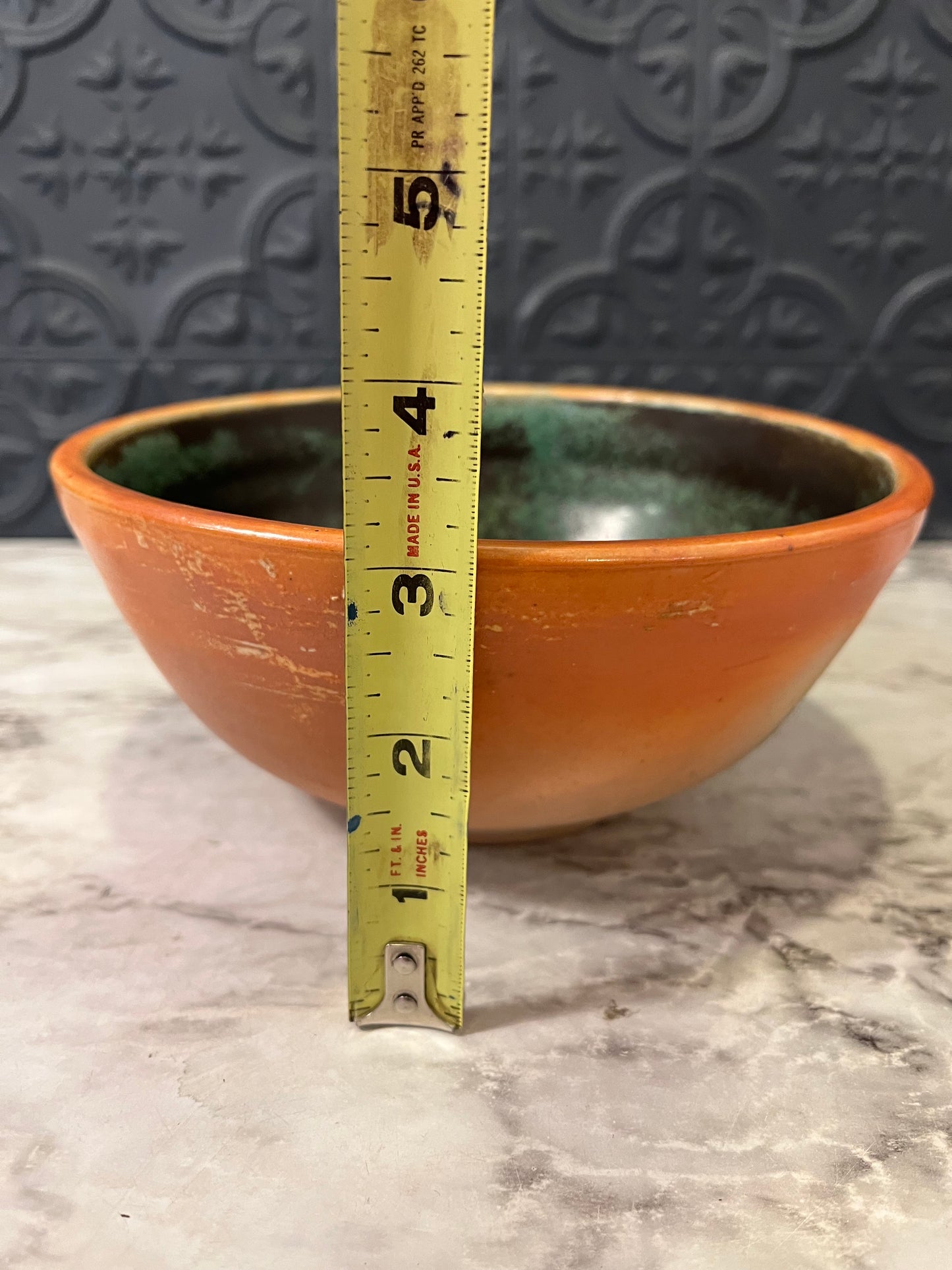 Orange Bowl with Green Inside Pottery