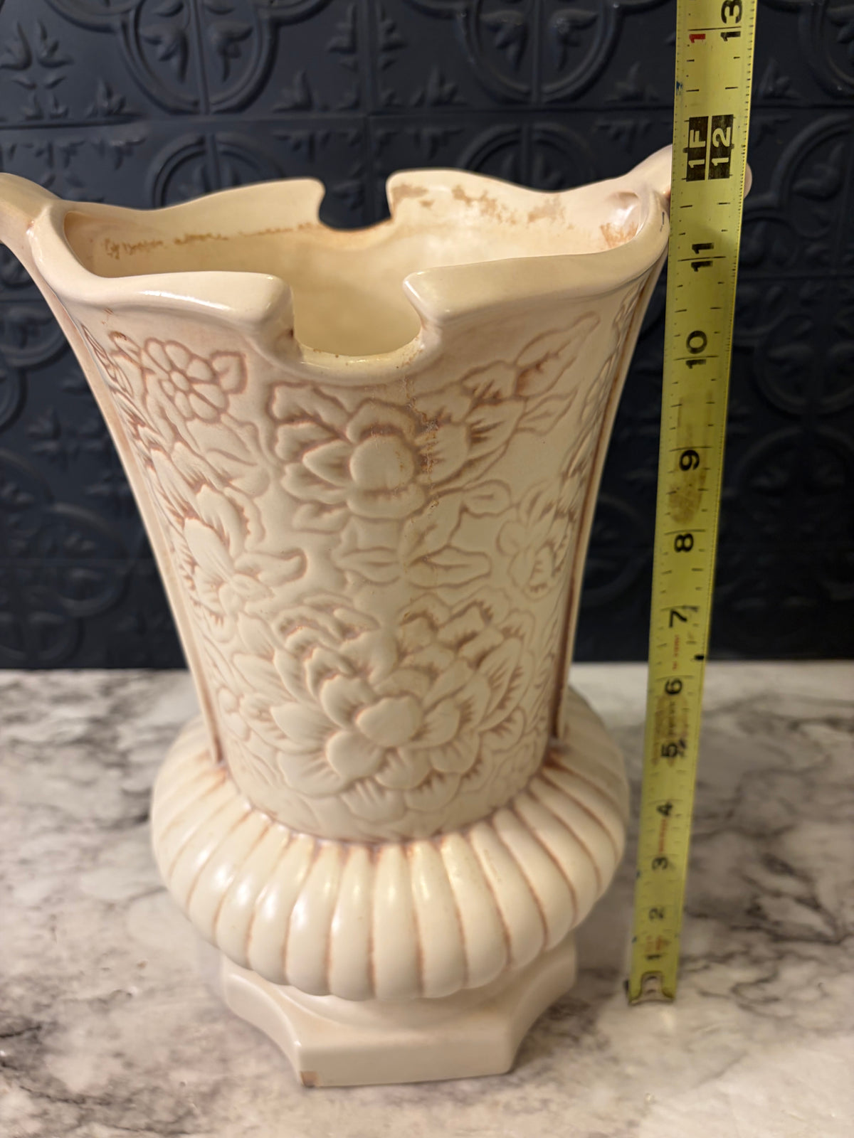 Ivory Planter with Embossed Flower design