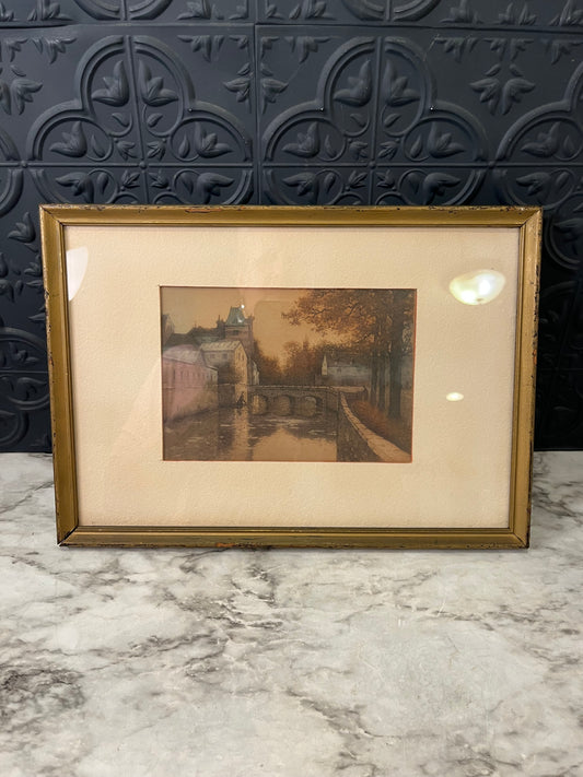 Antique Bridge Etching Framed