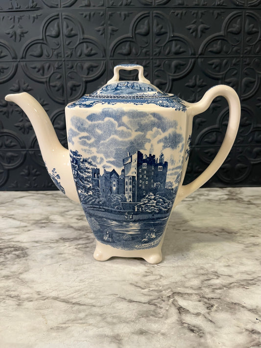 Vintage Johnson Brother Blue and White Teapot