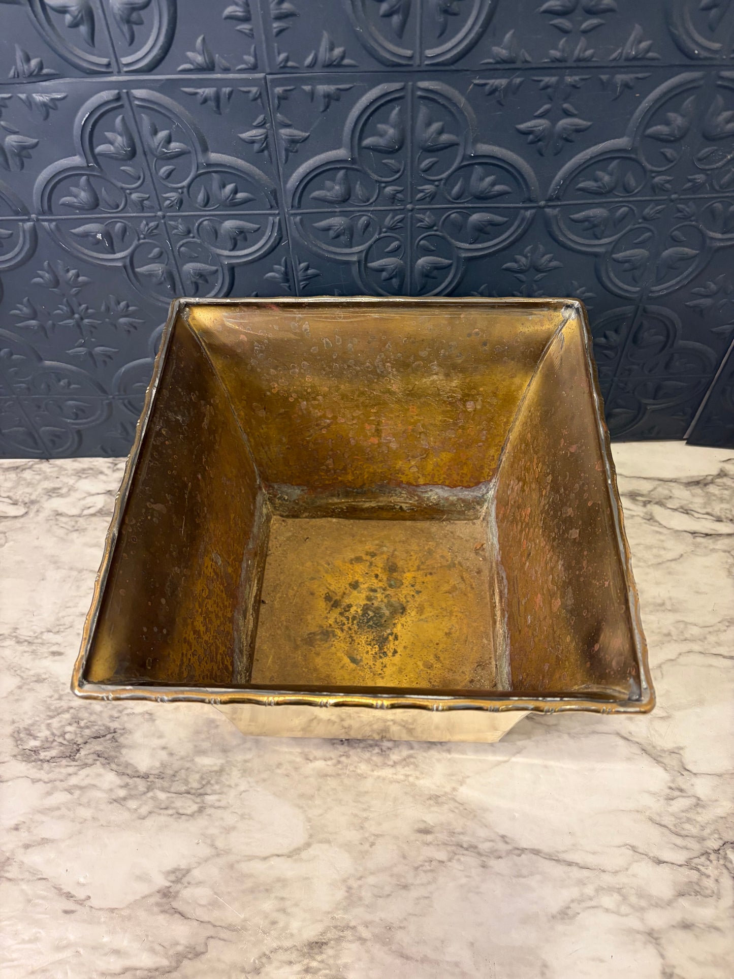 Solid Brass Fluted Square Planter 8" Tall