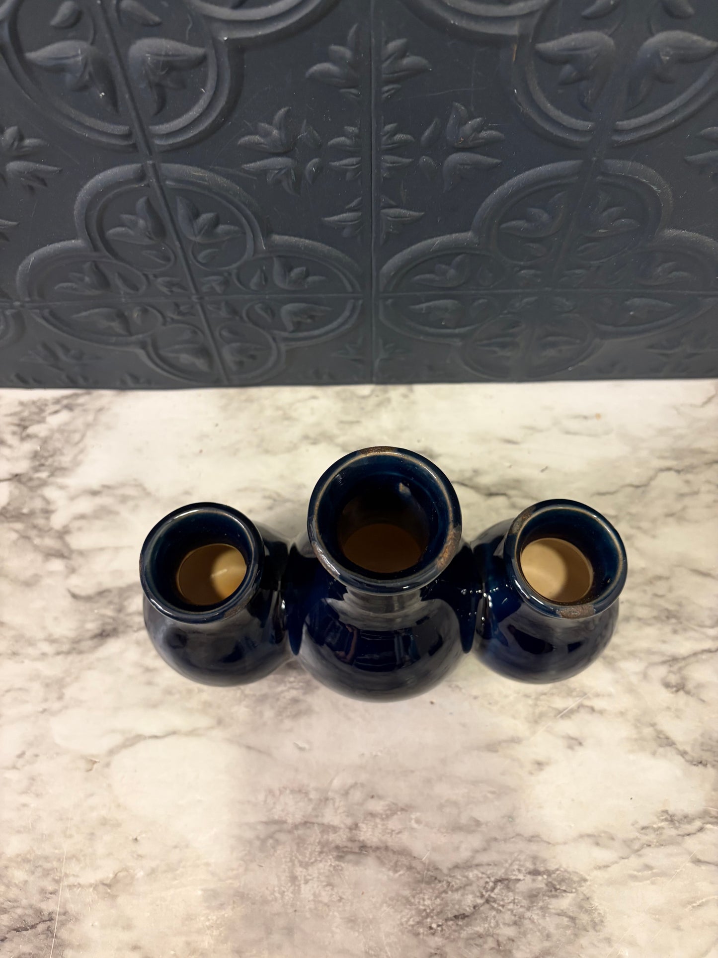 Dark Cobalt Glazed Triple Attached Vases